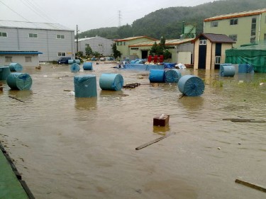 Heavy downpours cause flooding in Gyeong-gi Province, South Korea, Image by Twitter user @karistuck, Posted on the Wiki Tree site (CC BY 2.0).