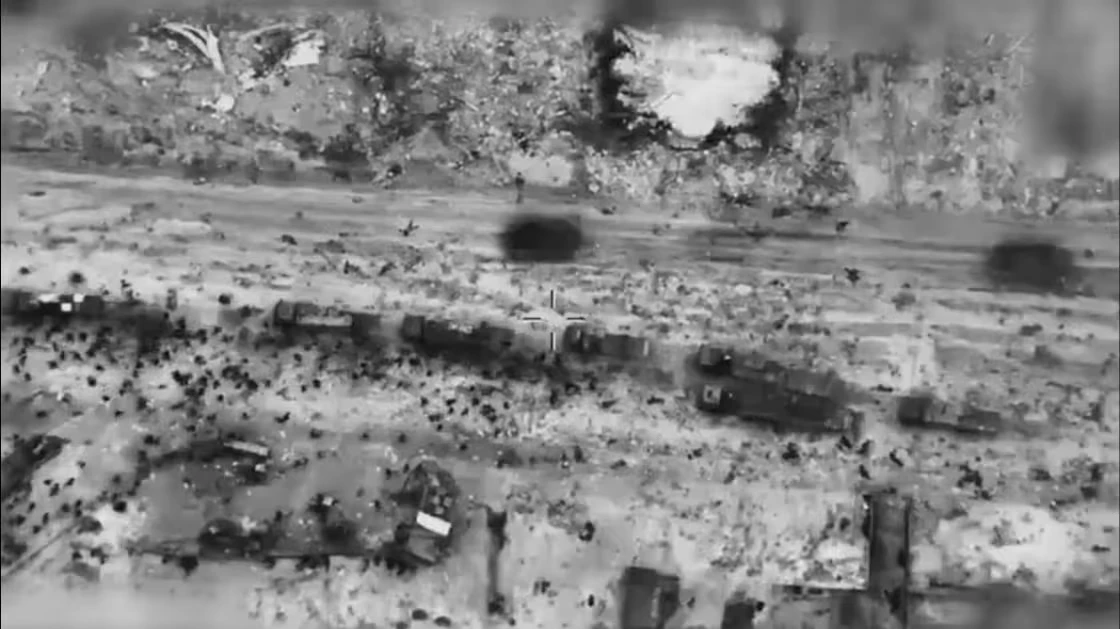 An aerial view of the Flour massacre when at least 118 Palestinians were killed and 760 injured after Israeli forces opened fire while they were seeking food from aid trucks. 29 February 2024. Wikimedia Commons. CC BY 3.0